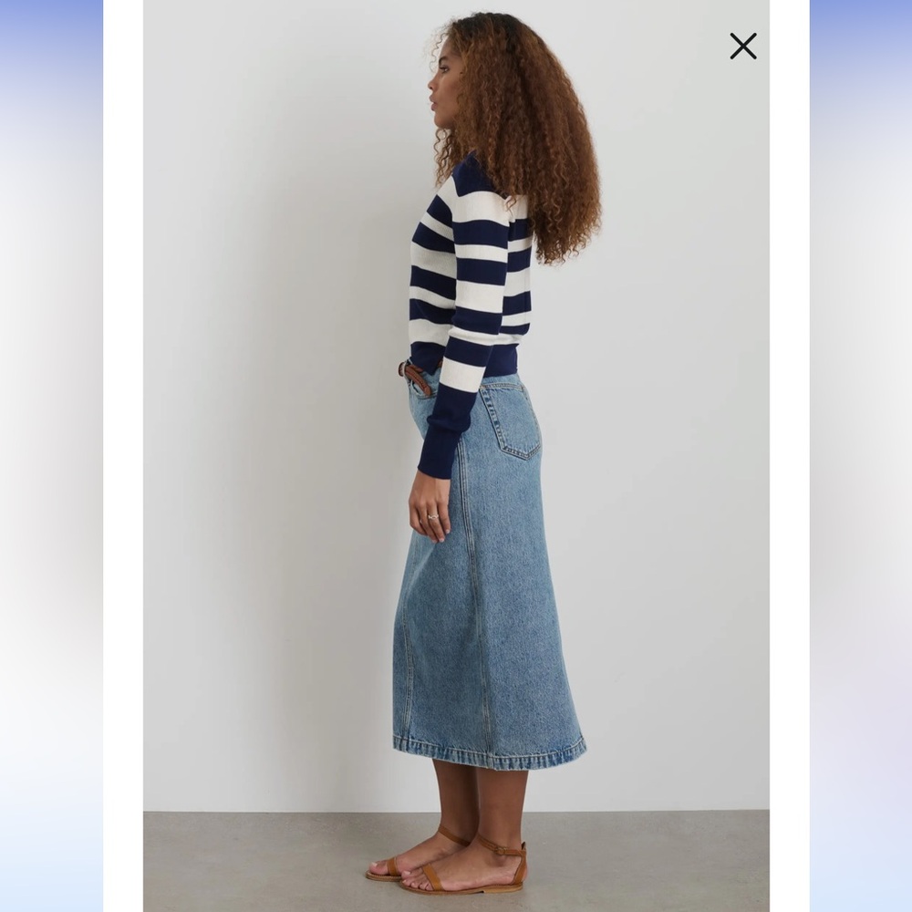 Alex Mill NWT Ava Navy Striped extra Fine Merino Wool Sweater Tee Top Timeless S - Picture 4 of 8